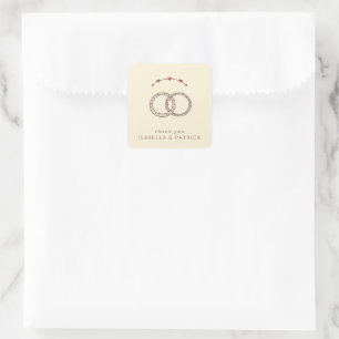 Warm Beige Minimalist Wedding Rings Square Sticker