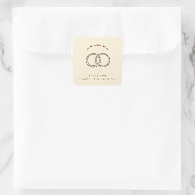 Warm Beige Minimalist Wedding Rings Square Sticker (Bag)