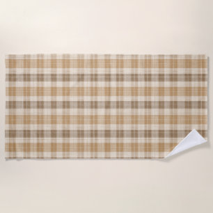 Warm Beige Plaid Linen Texture with Weaves Beach Towel