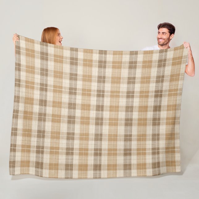 Warm Beige Plaid Linen Texture with Weaves Fleece Blanket (In Situ)