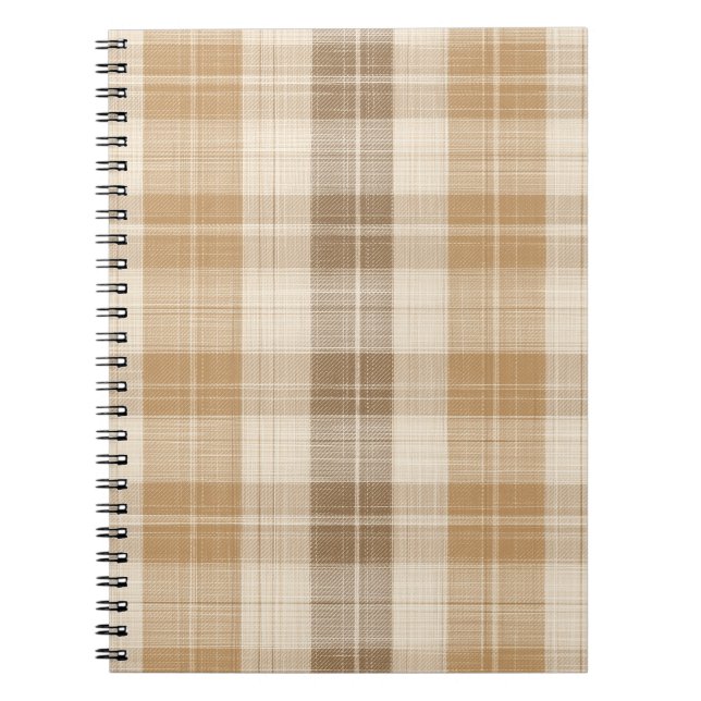 Warm Beige Plaid Linen Texture with Weaves Notebook (Front)