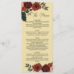 Warm Beige Romantic Floral Menu , Wedding Menu