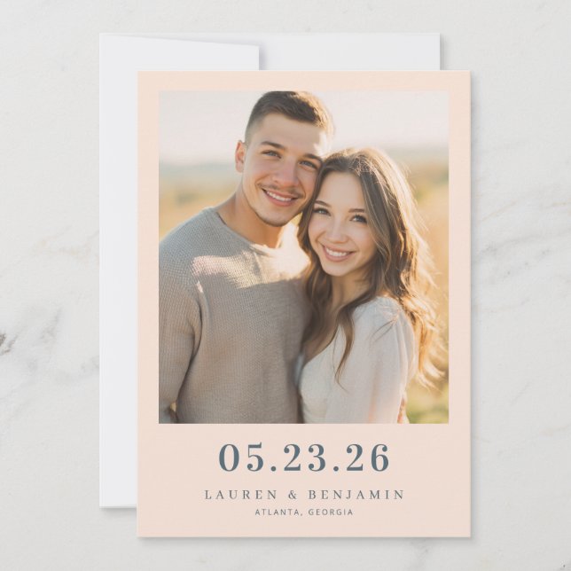 Warm Beige Romantic Photo Save The Date (Front)