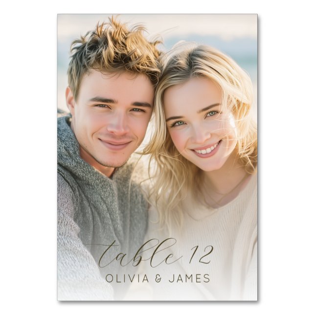 Warm Beige Romantic Photo Table Number (Back)