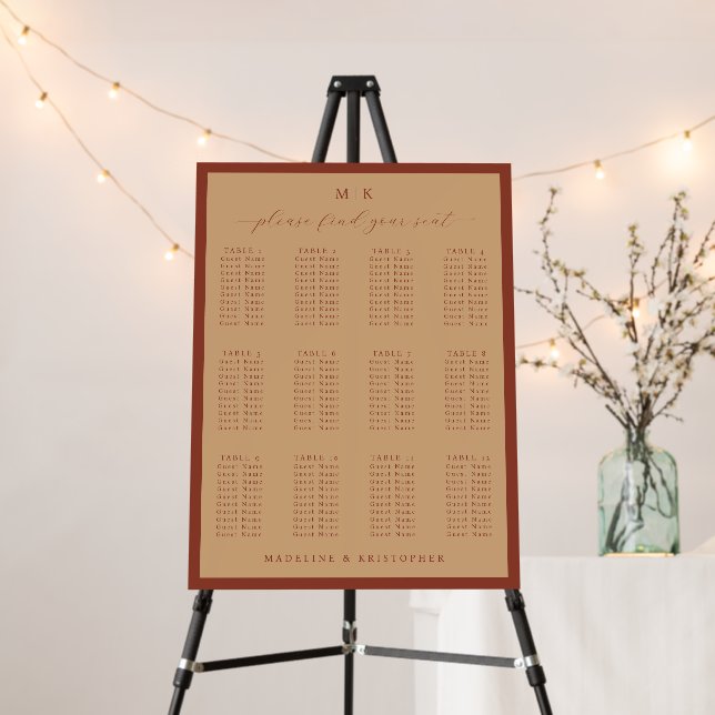 Warm Beige Seating Chart Foam Board (In Situ (Stand))
