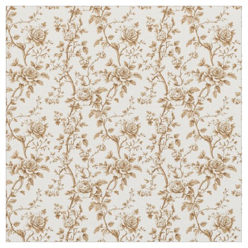 Warm Beige Toile with Roses and Berries Fabric
