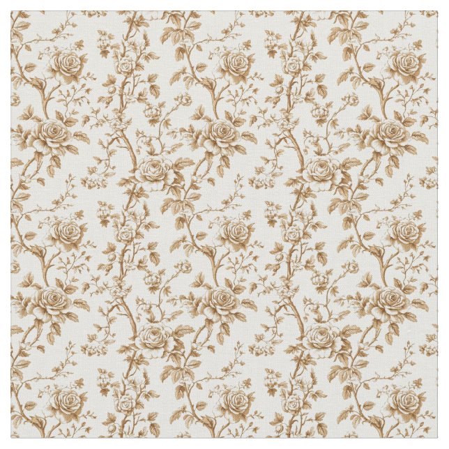 Warm Beige Toile with Roses and Berries Fabric (Close Up)