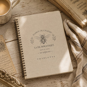 Warm Beige Vintage French Country Engraving Bee Notebook