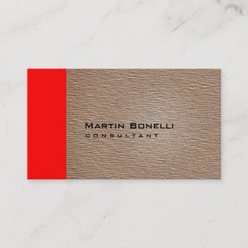 Warm Beige Wood Effect Red Stripe Business Card