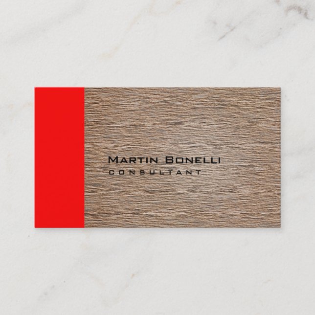 Warm Beige Wood Effect Red Stripe Business Card (Front)