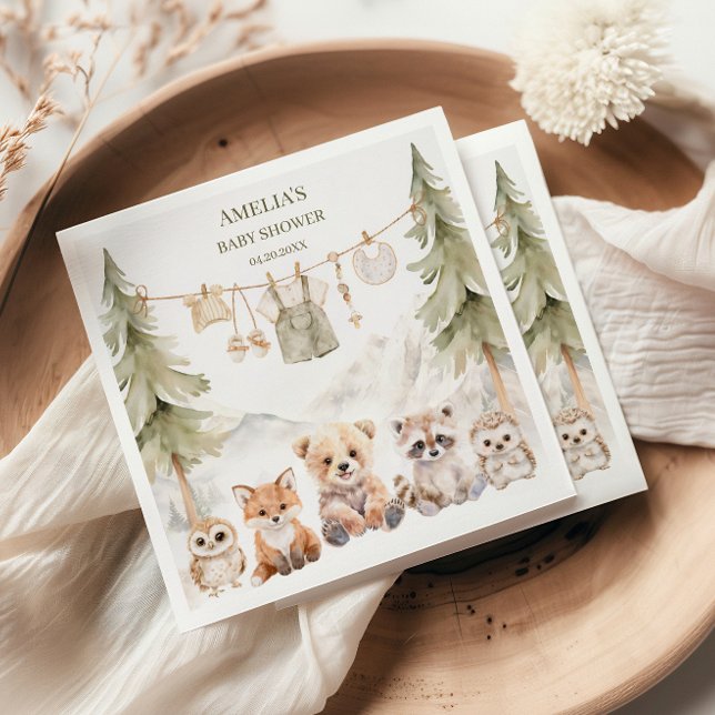 Warm Beige Woodland Adventure Awaits Baby Shower Napkins (Creator Uploaded)