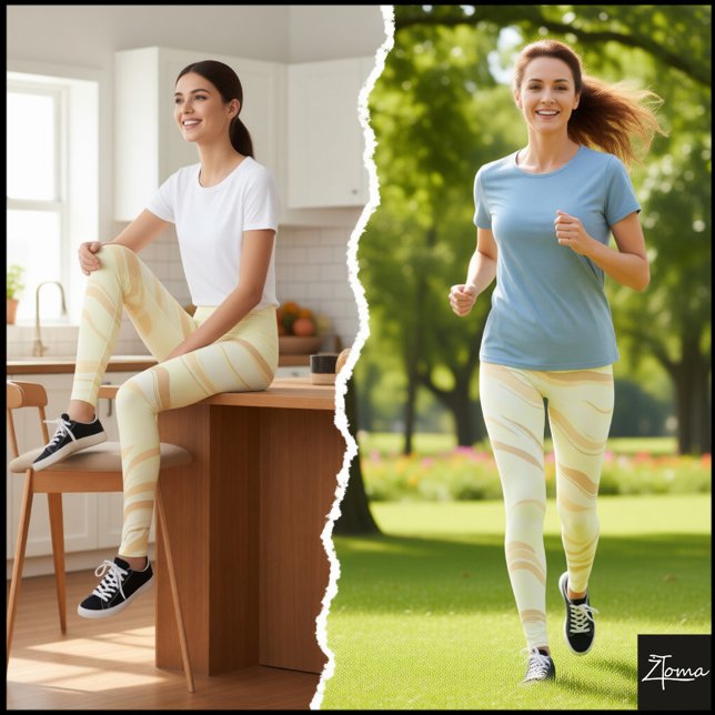 Warm Beige Yellow Vertical Flowing Wave Pattern Leggings (Creator Uploaded)