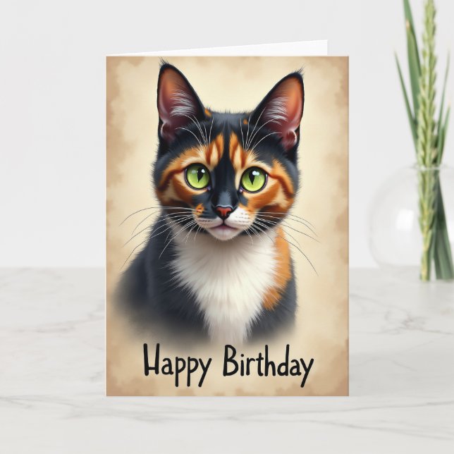 Warm Birthday Feline Portrait Card (Front)