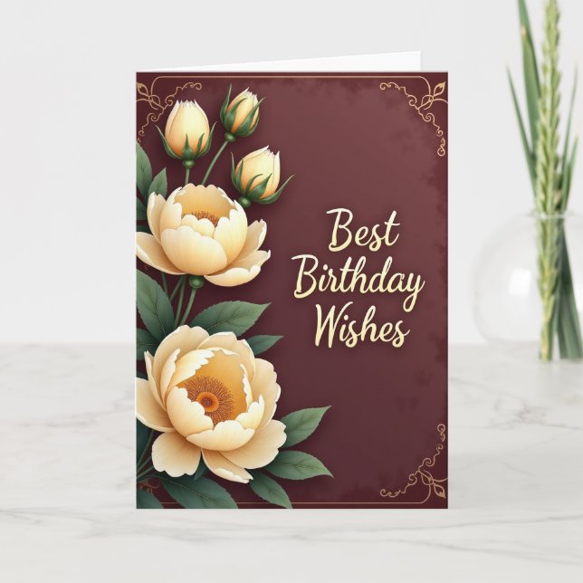 Warm Birthday Peony Bloom Card (Front)