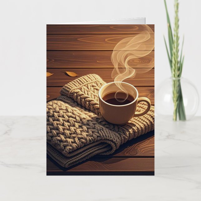 Warm blanket and steamy drink foil greeting card (Front)