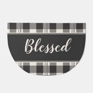 Warm Blessed Buffalo Plaid Round Design Doormat