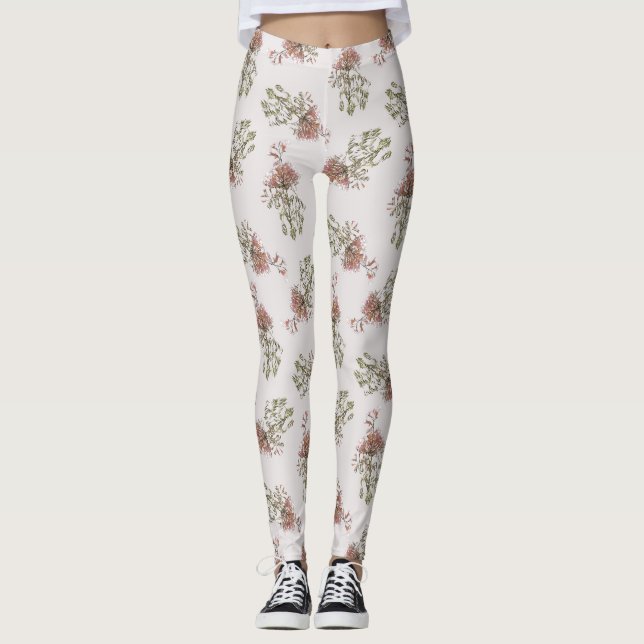 Warm Blossom Harmony Floral Pattern Leggings (Front)
