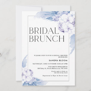 Warm Blue Boho Pampas Grass Frame Bridal Shower Invitation