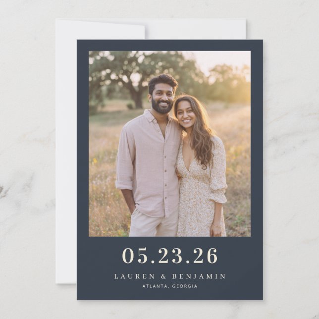 Warm Blue Intimate Photo Save The Date (Front)