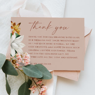 Warm Blush Beige Floral Wedding   Bloom Botanical Thank You Card