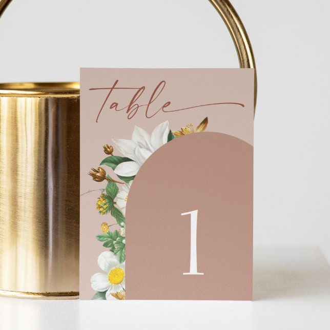 Warm Blush Beige Florals Wedding | Muted Clay Arch Table Number (Creator Uploaded)