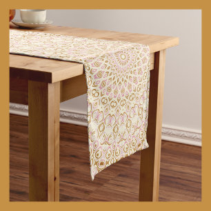 Warm Blush Gold Geometric Pattern Long Table Runner