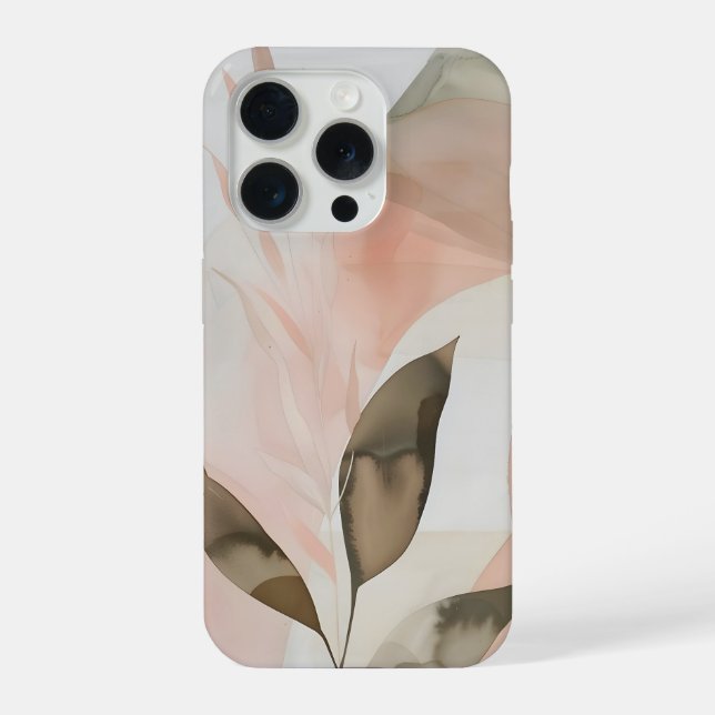 Warm Blush Organic Abstract with Modern Leaves iPhone Case (Back)