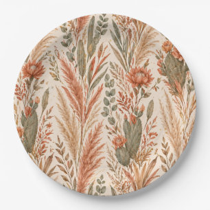 Warm Boho Botanical Terracotta Desert Flowers Paper Plates
