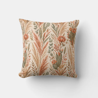 Warm Boho Botanical Terracotta Desert Flowers Throw Pillow