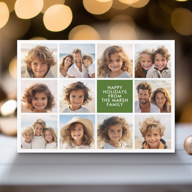 Warm Boho Color Retro Stripes - 11 Photo Holiday Card (Modern Holiday Greeting Card with a Family Photo)