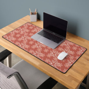 Warm Boho Floral Symmetry – Natural Earth Tones Desk Mat