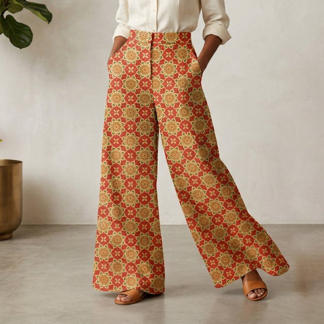Warm Boho Red Orange Yellow Geometric Floral Fabric (Creator Uploaded)