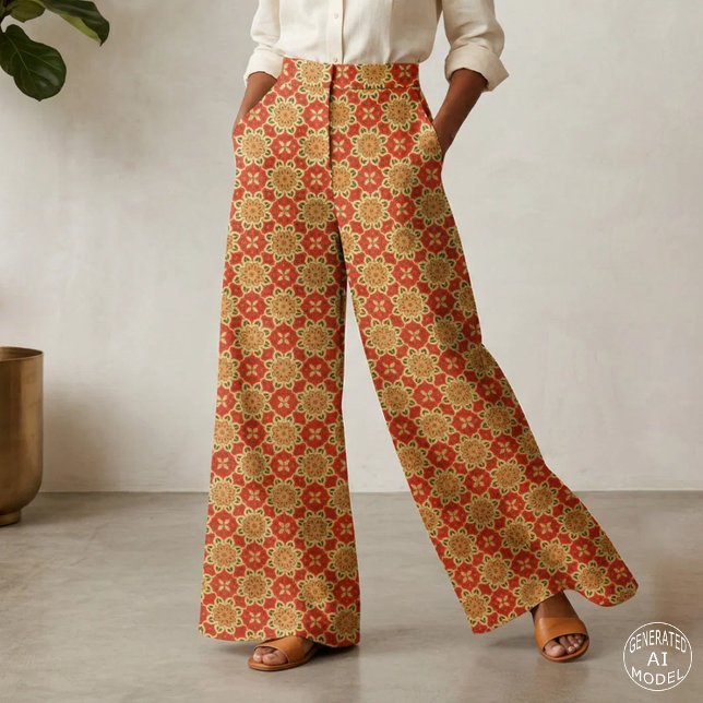 Warm Boho Red Orange Yellow Geometric Floral Fabric (Creator Uploaded)