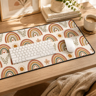 Warm Boho Watercolor Rainbow Desk Mat