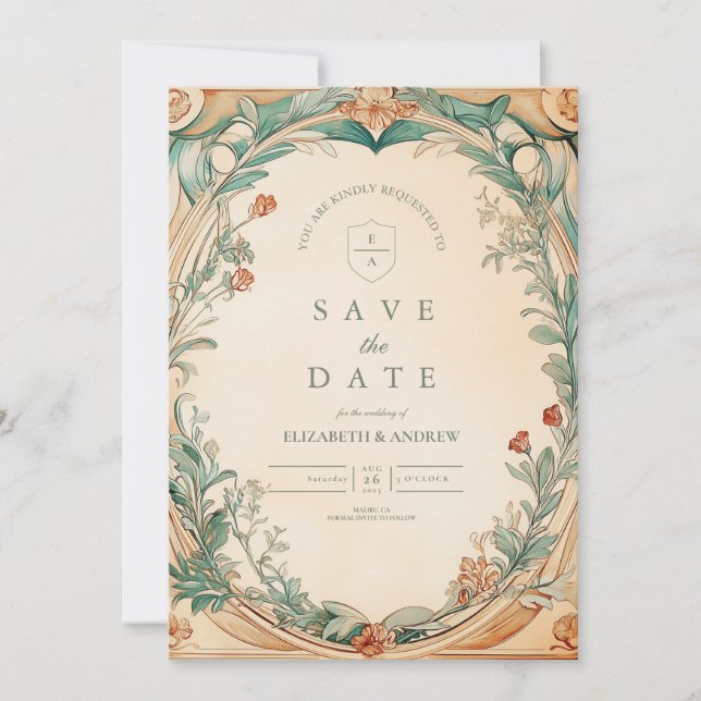 Warm Botanical Frame wedding Save The Date (Front)