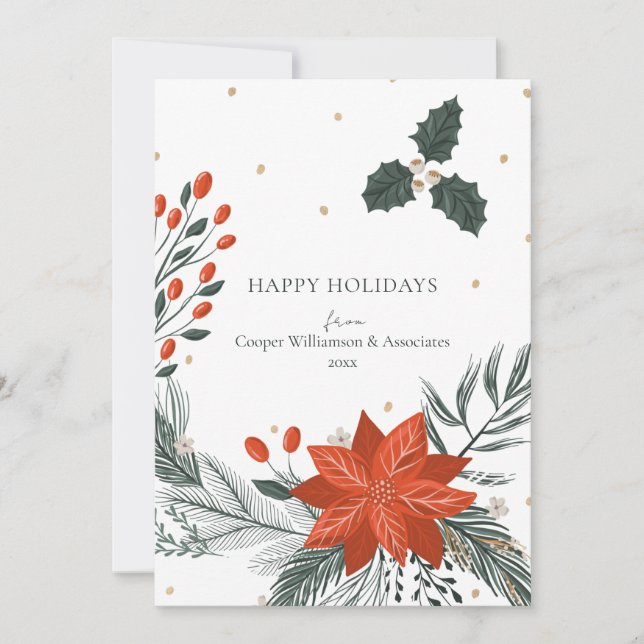 Warm Botanical Modern Simple Corporate Business Holiday Card (Front)