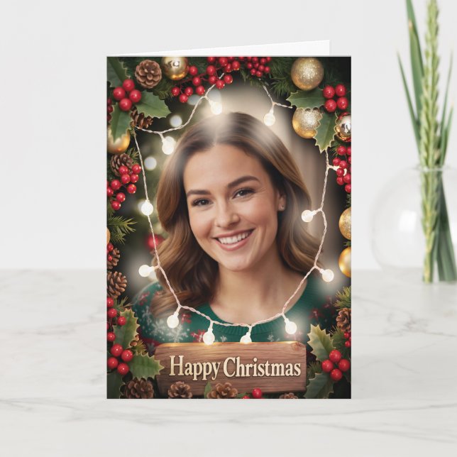Warm & Bright Family Photo Christmas Card Dark (Front)