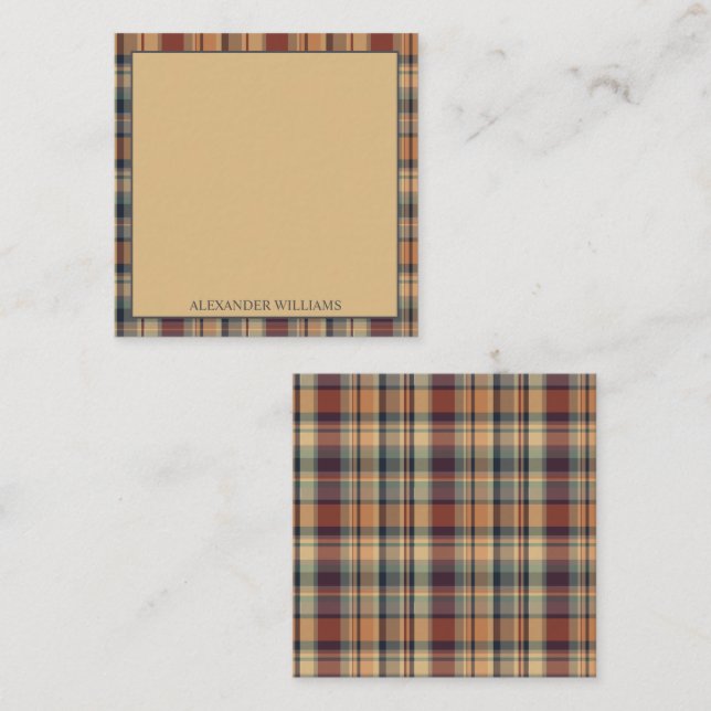 Warm Brown and Cream Plaid Personalized Note Card (Front/Back)