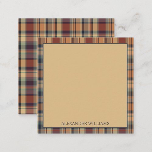Warm Brown and Cream Plaid Personalized Note Card