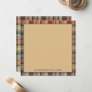 Warm Brown and Cream Plaid Personalized Note Card