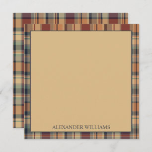 Warm Brown and Cream Plaid Personalized Note Card