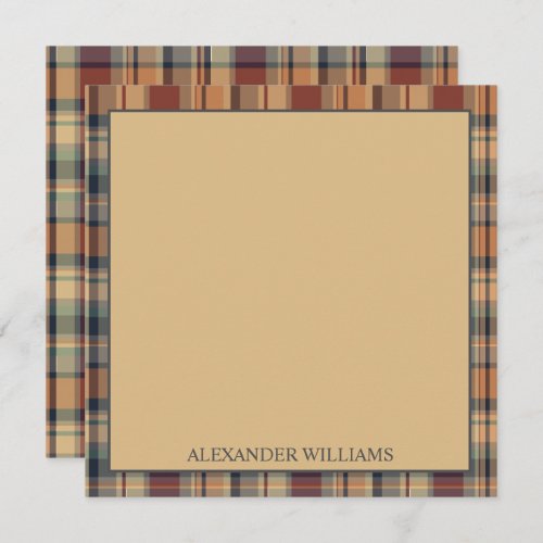 Warm Brown and Cream Plaid Personalized Note Card