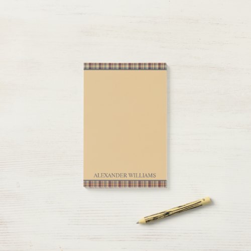Warm Brown and Cream Plaid Personalized Post_it Notes