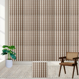 Warm Brown and White Checkered Gingham Pattern Ceramic Tile