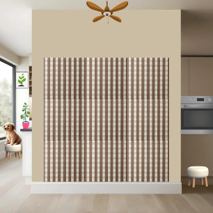 Warm Brown and White Checkered Gingham Pattern Ceramic Tile