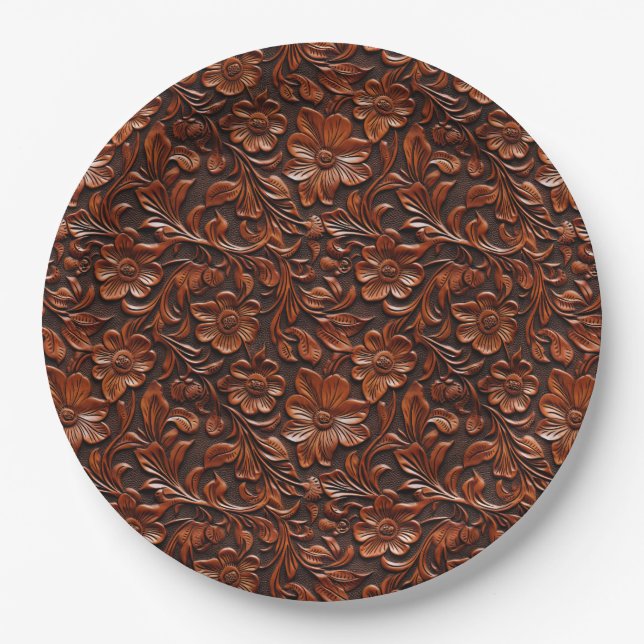 Warm Brown Flowers Paper Plates (Front)