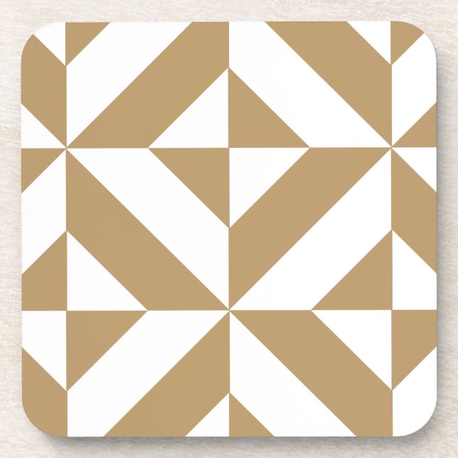 Warm Brown Geometric Deco Cube Pattern Beverage Coaster (Front)