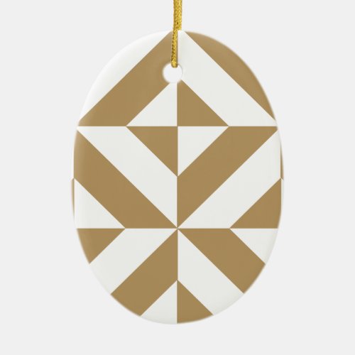 Warm Brown Geometric Deco Cube Pattern Ceramic Ornament