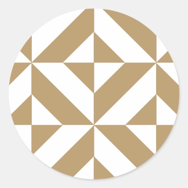 Warm Brown Geometric Deco Cube Pattern Classic Round Sticker (Front)