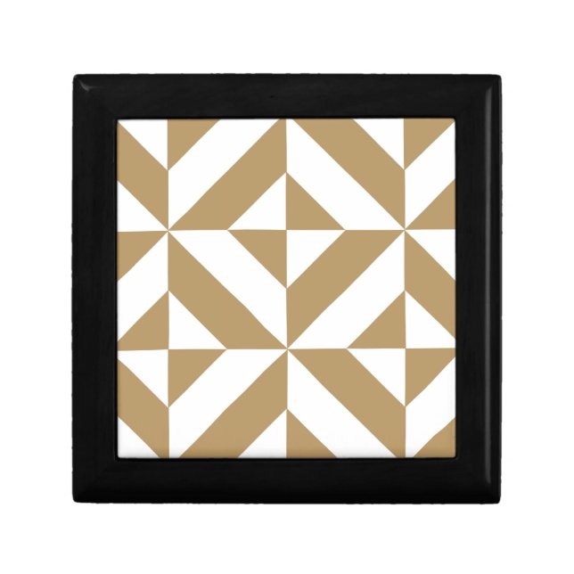 Warm Brown Geometric Deco Cube Pattern Gift Box (Front)